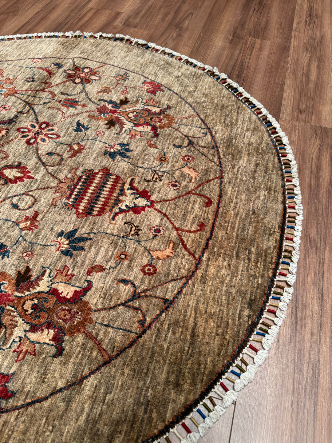 Sultani Binbirgece Yuvarlak Orijinal El Dokuması Bej Kök Boya Yün Halı 153x156 2.39 Metrekare - 5x5 ft