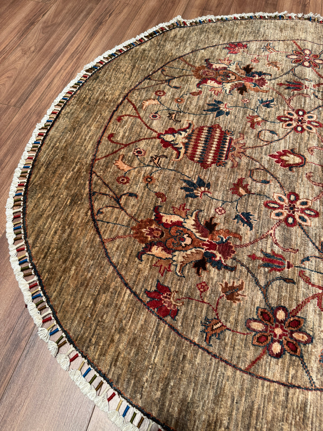 Sultani Binbirgece Yuvarlak Orijinal El Dokuması Bej Kök Boya Yün Halı 153x156 2.39 Metrekare - 5x5 ft