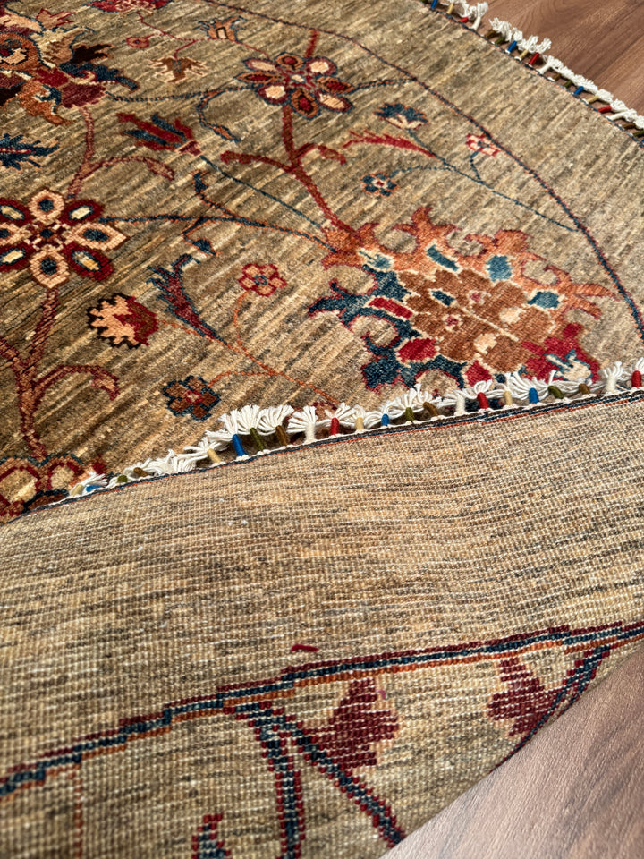 Sultani Binbirgece Yuvarlak Orijinal El Dokuması Bej Kök Boya Yün Halı 153x156 2.39 Metrekare - 5x5 ft