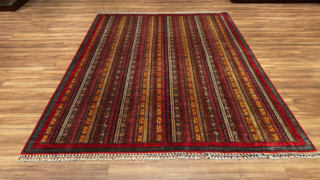 Shawl Original Hand Woven Red Root Dye Wool Carpet 242x296 7.16 Square Meters - 6x9 ft 