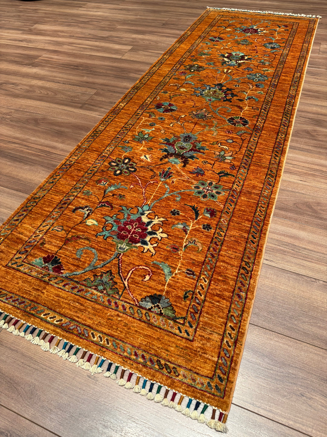 Sultani One Thousand and One Nights Runner Rug, Original Handwoven Orange Root Dye Wool Carpet, 0.82x255 cm (2.09 square meters) - 3x8 ft 