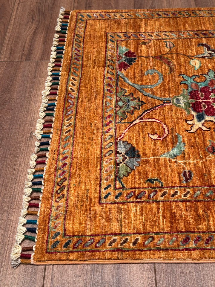 Sultani One Thousand and One Nights Runner Rug, Original Handwoven Orange Root Dye Wool Carpet, 0.82x255 cm (2.09 square meters) - 3x8 ft 
