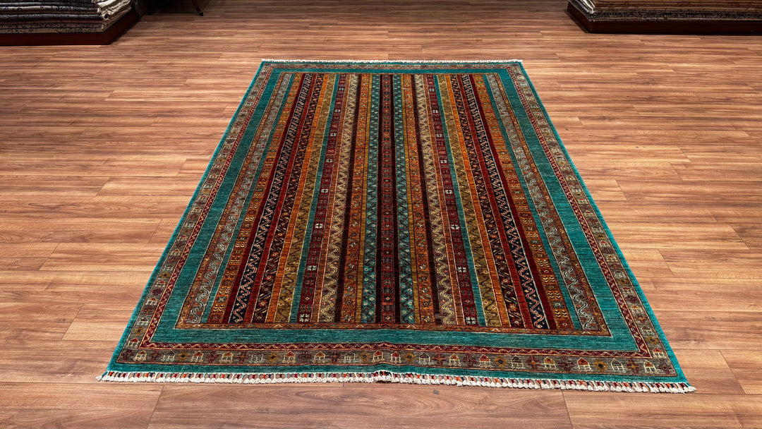 Shawl Original Hand Woven Turquoise Root Dye Wool Carpet 207x299 6.19 Square Meters - 6x10 ft 