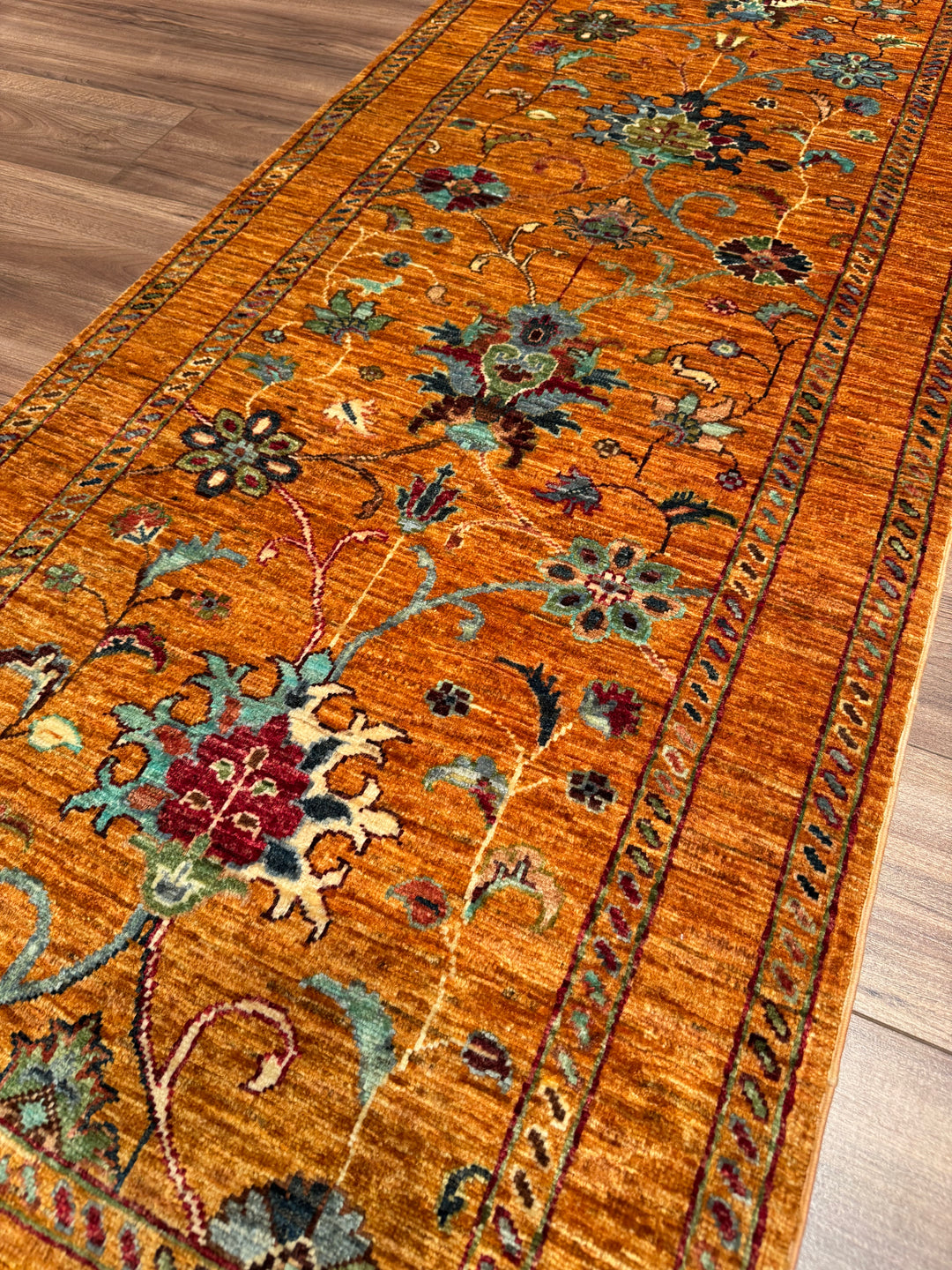 Sultani One Thousand and One Nights Runner Rug, Original Handwoven Orange Root Dye Wool Carpet, 0.82x255 cm (2.09 square meters) - 3x8 ft 