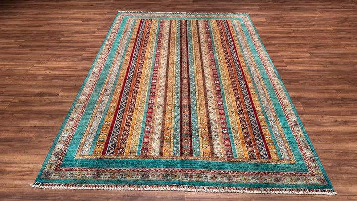 Shawl Original Hand Woven Turquoise Root Dye Wool Carpet 207x299 6.19 Square Meters - 6x10 ft 