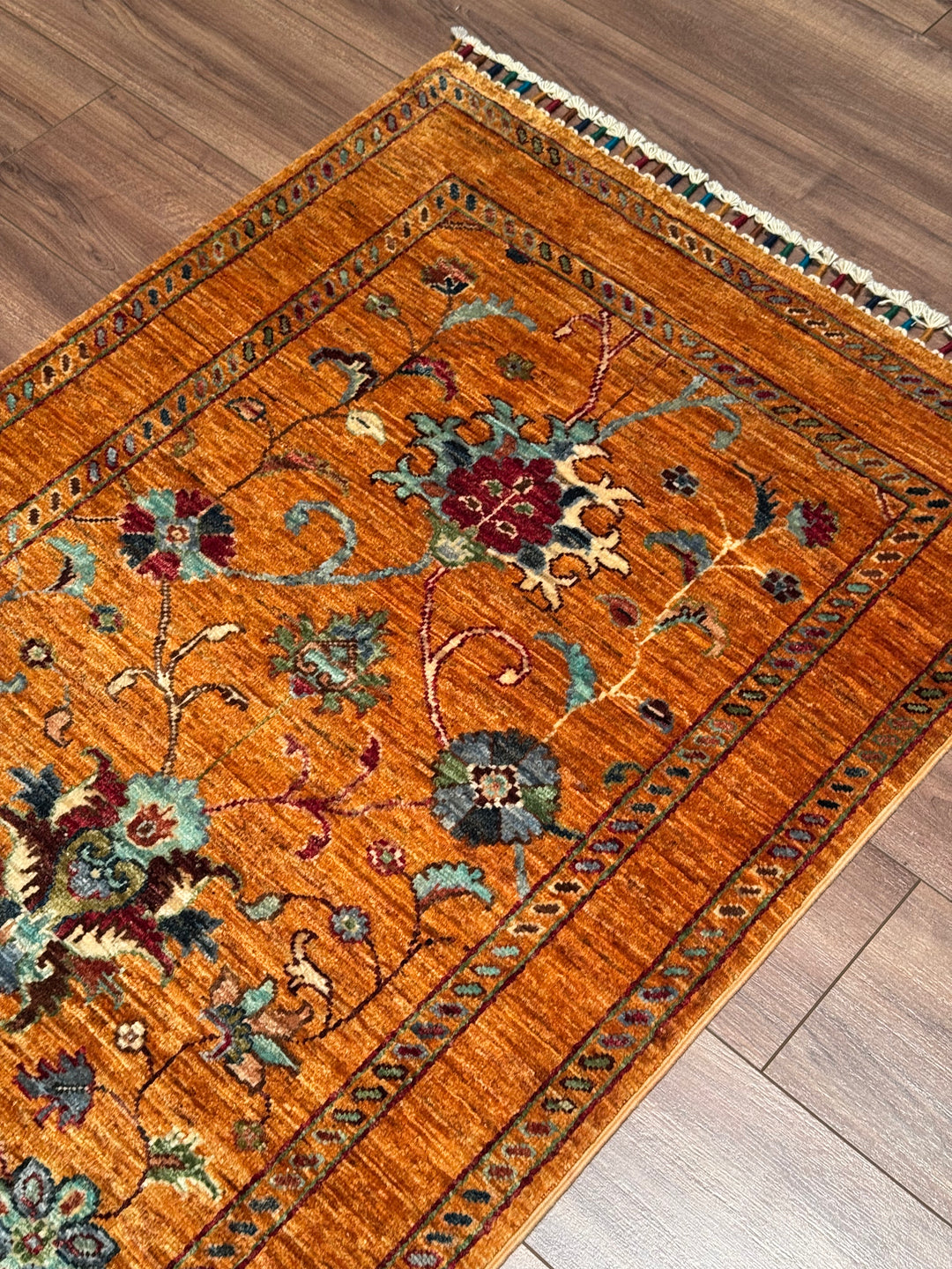 Sultani One Thousand and One Nights Runner Rug, Original Handwoven Orange Root Dye Wool Carpet, 0.82x255 cm (2.09 square meters) - 3x8 ft 