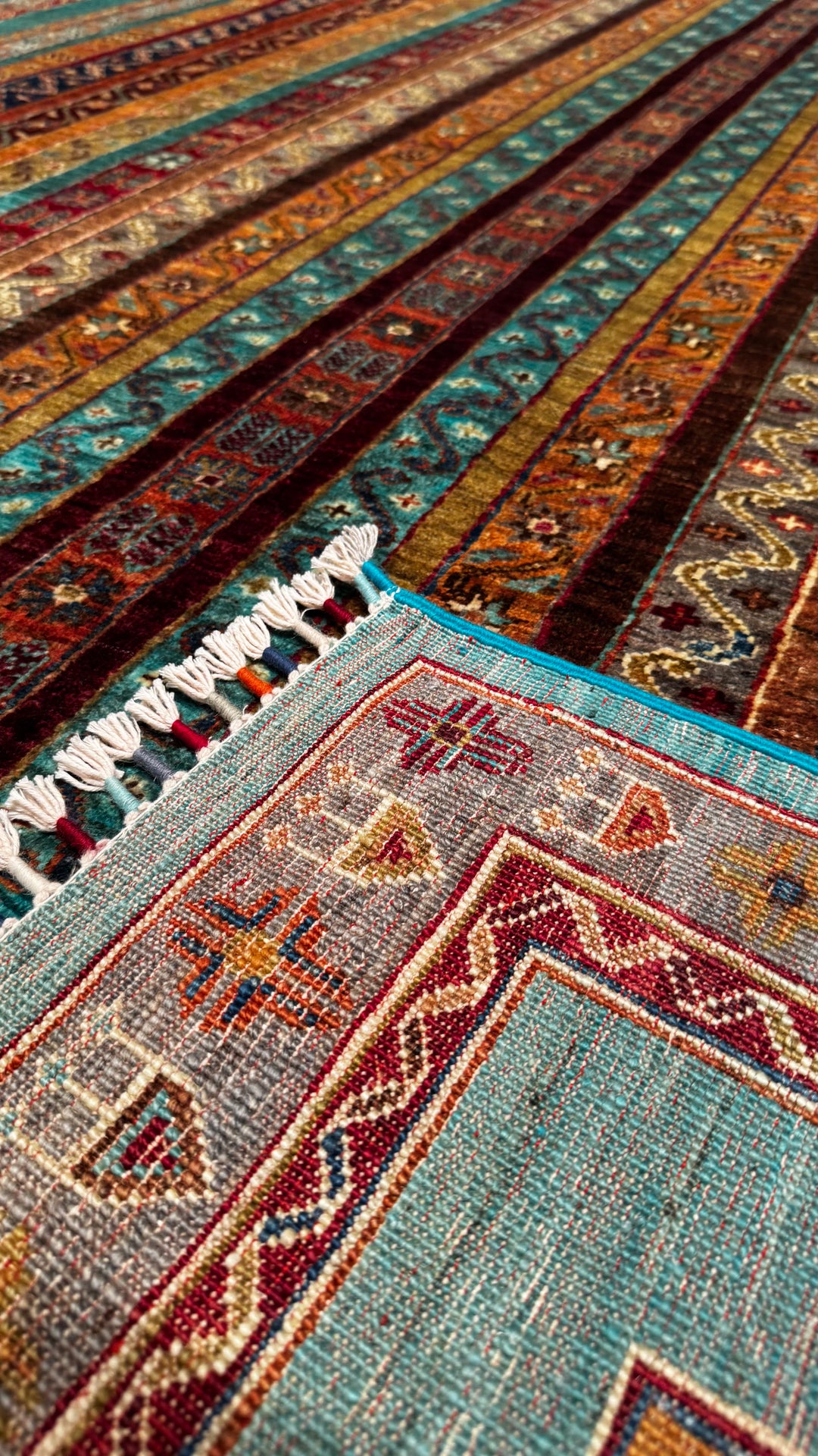 Shawl Original Hand Woven Turquoise Root Dye Wool Carpet 207x299 6.19 Square Meters - 6x10 ft 