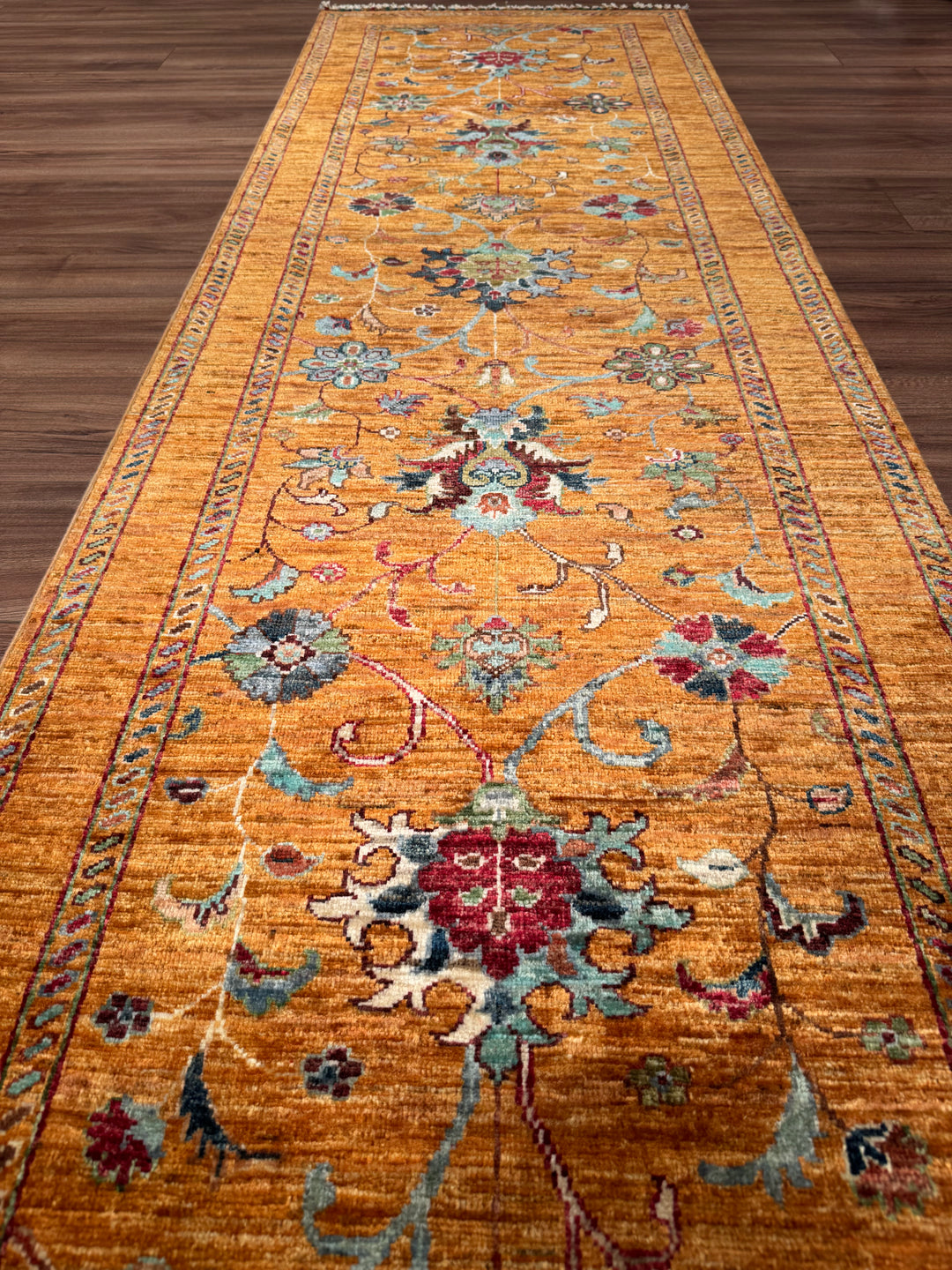Sultani One Thousand and One Nights Runner Rug, Original Handwoven Orange Root Dye Wool Carpet, 0.82x255 cm (2.09 square meters) - 3x8 ft 