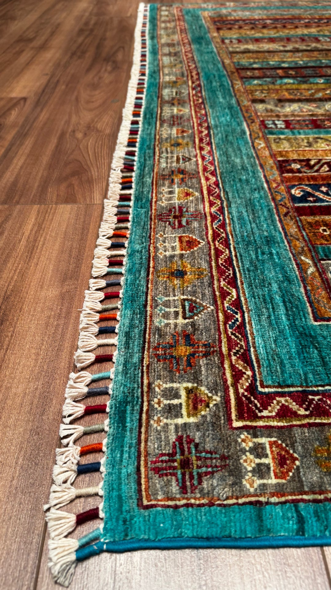 Shawl Original Hand Woven Turquoise Root Dye Wool Carpet 207x299 6.19 Square Meters - 6x10 ft 