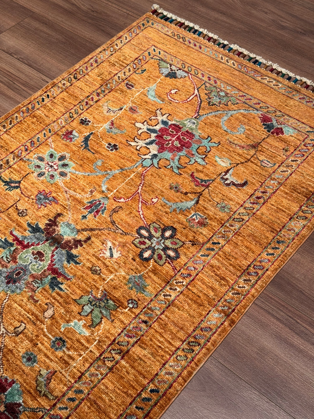Sultani One Thousand and One Nights Runner Rug, Original Handwoven Orange Root Dye Wool Carpet, 0.82x255 cm (2.09 square meters) - 3x8 ft 