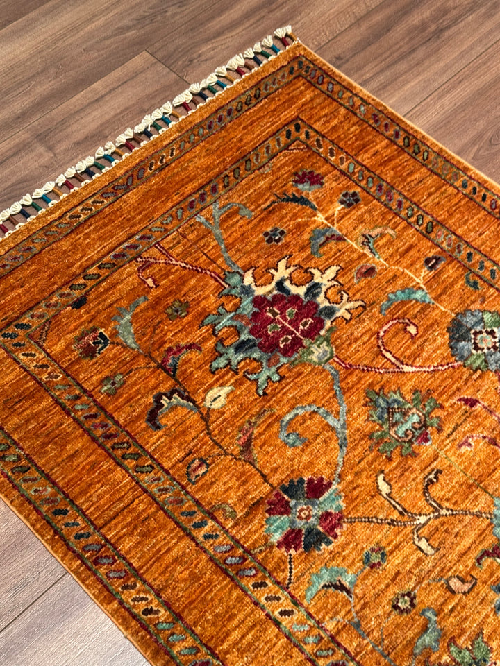Sultani One Thousand and One Nights Runner Rug, Original Handwoven Orange Root Dye Wool Carpet, 0.82x255 cm (2.09 square meters) - 3x8 ft 