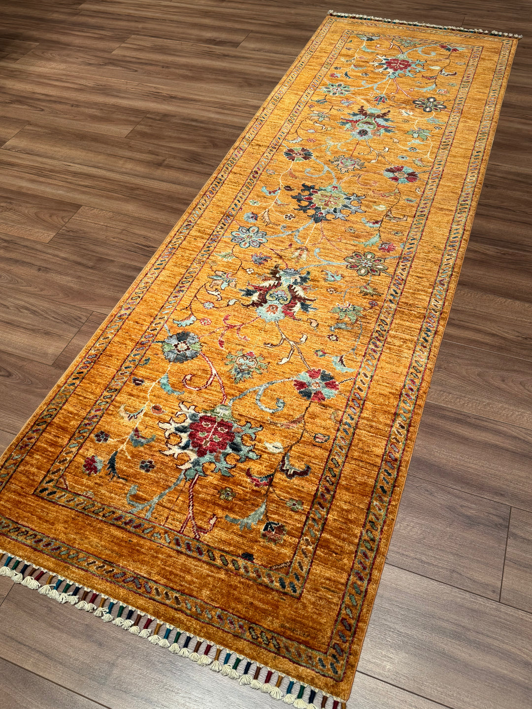 Sultani One Thousand and One Nights Runner Rug, Original Handwoven Orange Root Dye Wool Carpet, 0.82x255 cm (2.09 square meters) - 3x8 ft 
