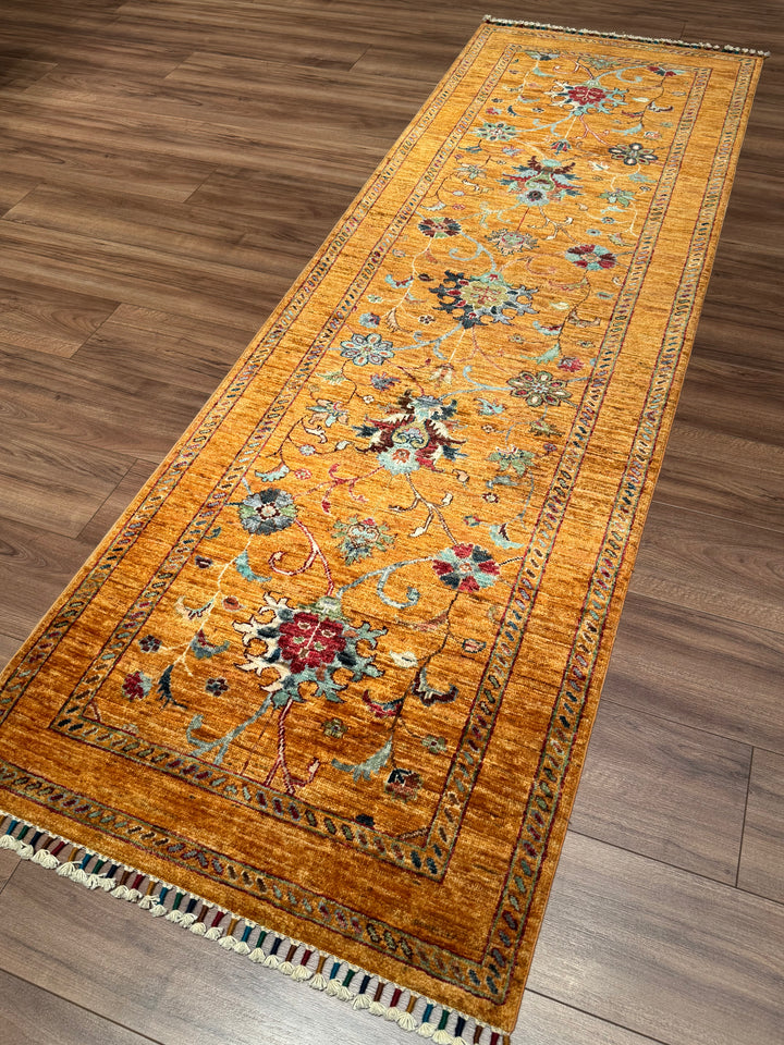 Sultani One Thousand and One Nights Runner Rug, Original Handwoven Orange Root Dye Wool Carpet, 0.82x255 cm (2.09 square meters) - 3x8 ft 