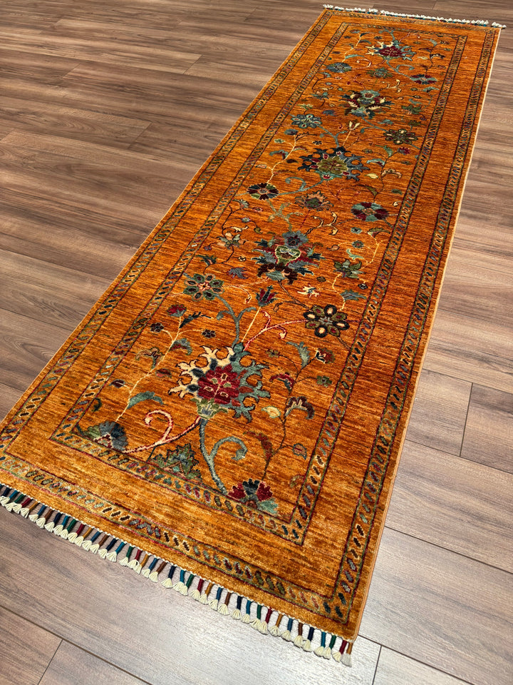 Sultani One Thousand and One Nights Runner Rug, Original Handwoven Orange Root Dye Wool Carpet, 0.83x255 cm (2.12 square meters) - 3x8 ft 