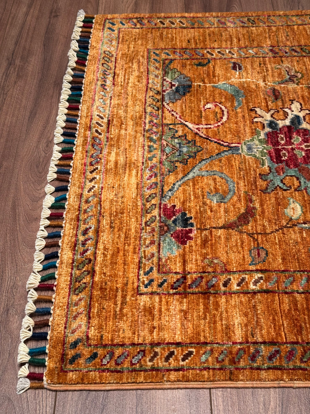 Sultani One Thousand and One Nights Runner Rug, Original Handwoven Orange Root Dye Wool Carpet, 0.83x255 cm (2.12 square meters) - 3x8 ft 