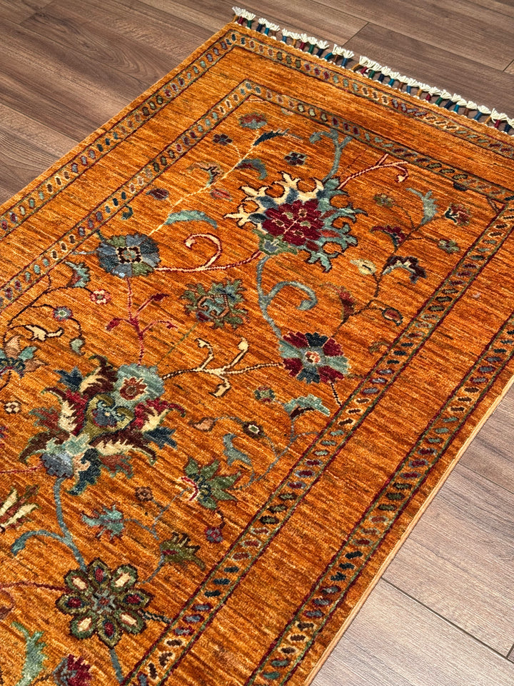 Sultani One Thousand and One Nights Runner Rug, Original Handwoven Orange Root Dye Wool Carpet, 0.83x255 cm (2.12 square meters) - 3x8 ft 