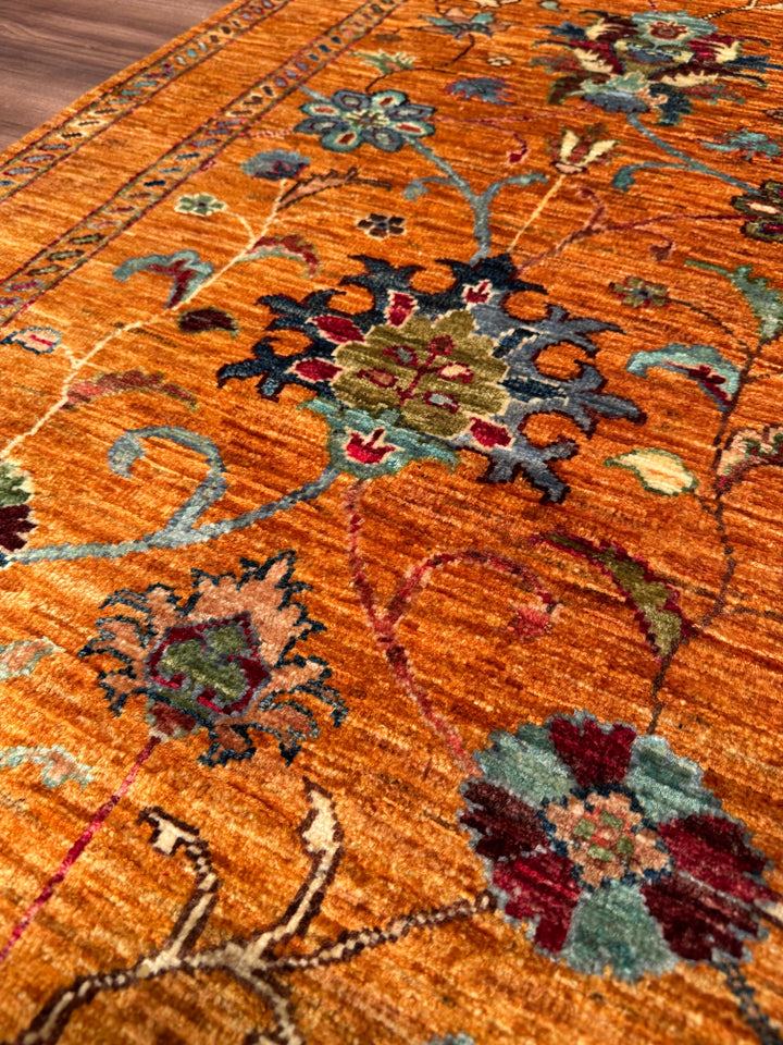 Sultani One Thousand and One Nights Runner Rug, Original Handwoven Orange Root Dye Wool Carpet, 0.83x255 cm (2.12 square meters) - 3x8 ft 