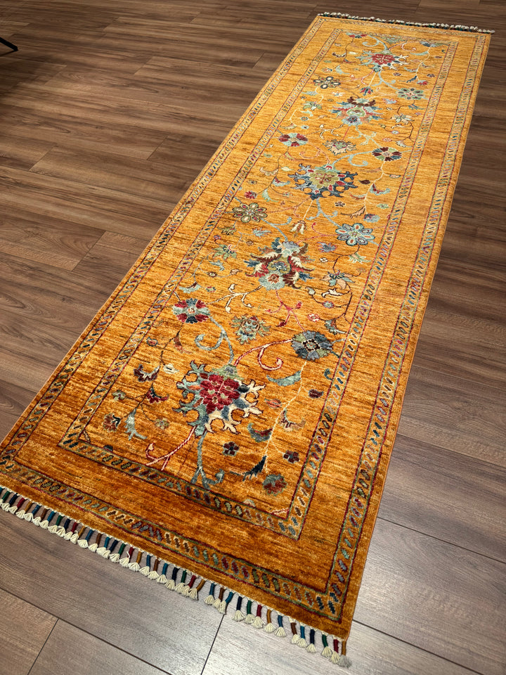 Sultani One Thousand and One Nights Runner Rug, Original Handwoven Orange Root Dye Wool Carpet, 0.83x255 cm (2.12 square meters) - 3x8 ft 
