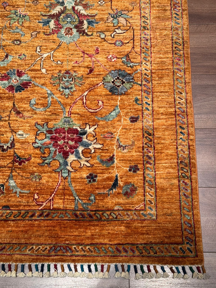 Sultani One Thousand and One Nights Runner Rug, Original Handwoven Orange Root Dye Wool Carpet, 0.83x255 cm (2.12 square meters) - 3x8 ft 