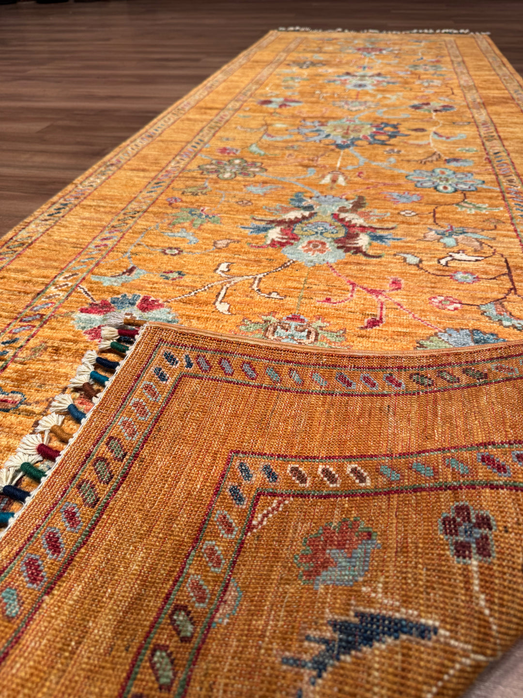 Sultani One Thousand and One Nights Runner Rug, Original Handwoven Orange Root Dye Wool Carpet, 0.83x255 cm (2.12 square meters) - 3x8 ft 