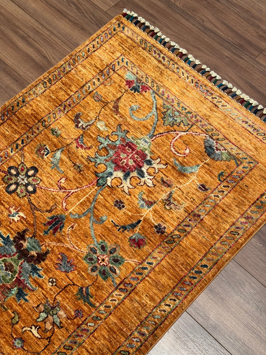 Sultani One Thousand and One Nights Runner Rug, Original Handwoven Orange Root Dye Wool Carpet, 0.83x255 cm (2.12 square meters) - 3x8 ft 