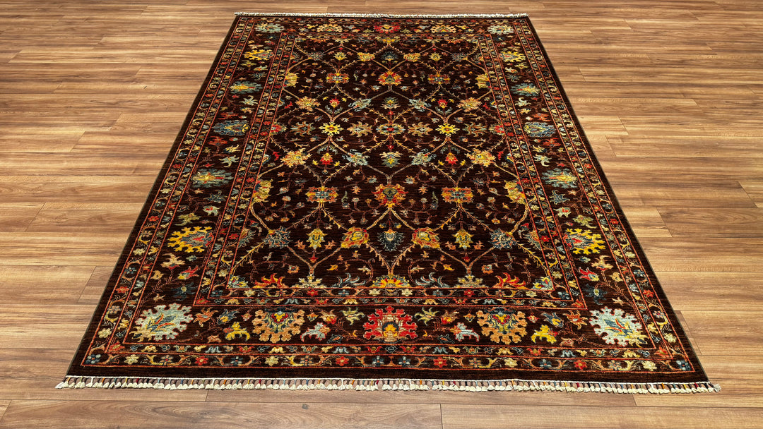 Sultani Binbirgece Original Hand Woven Brown Root Dye Wool Carpet 214x298 6.38 Square Meters - 7x9 ft 