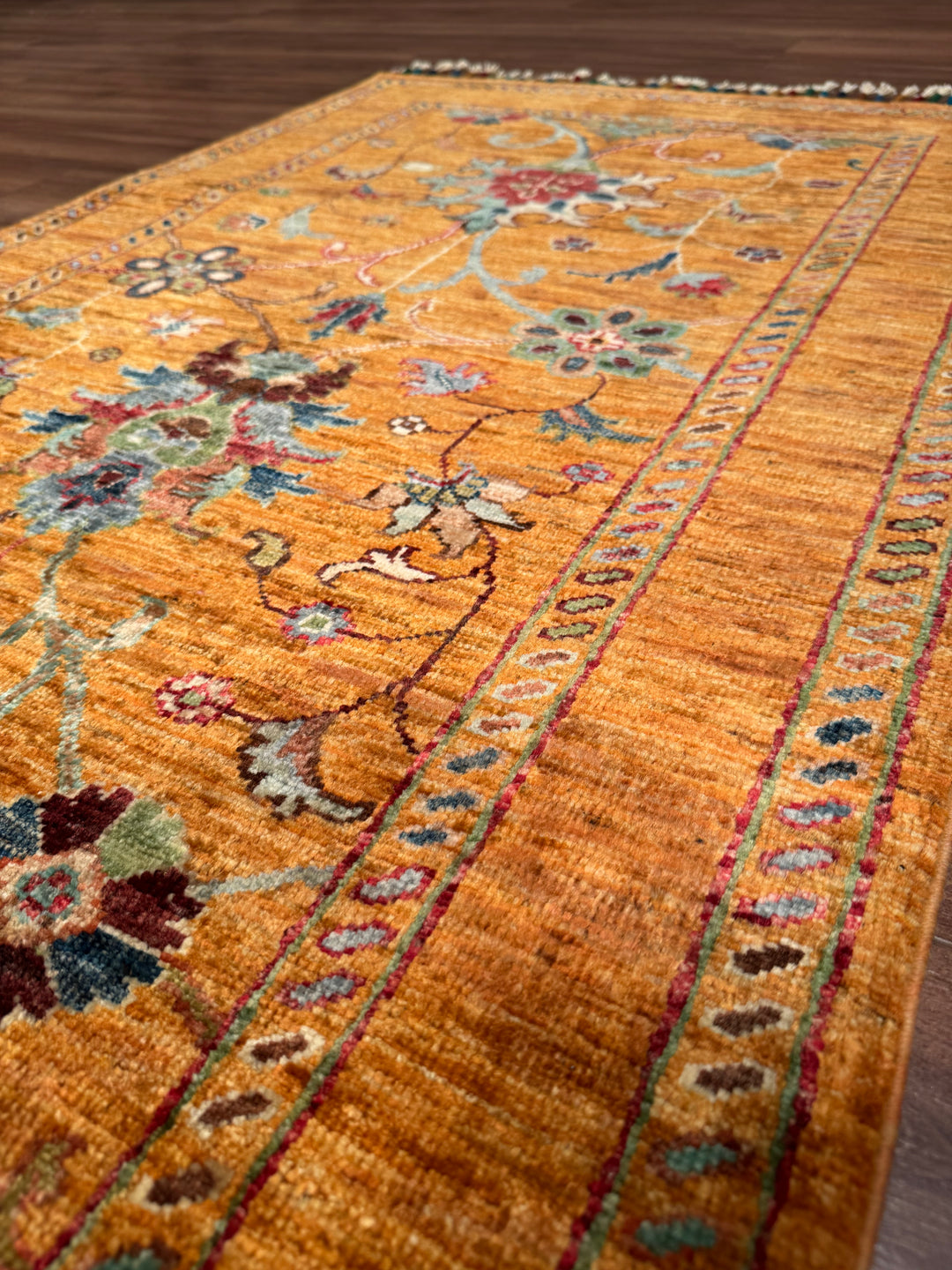 Sultani One Thousand and One Nights Runner Rug, Original Handwoven Orange Root Dye Wool Carpet, 0.83x255 cm (2.12 square meters) - 3x8 ft 