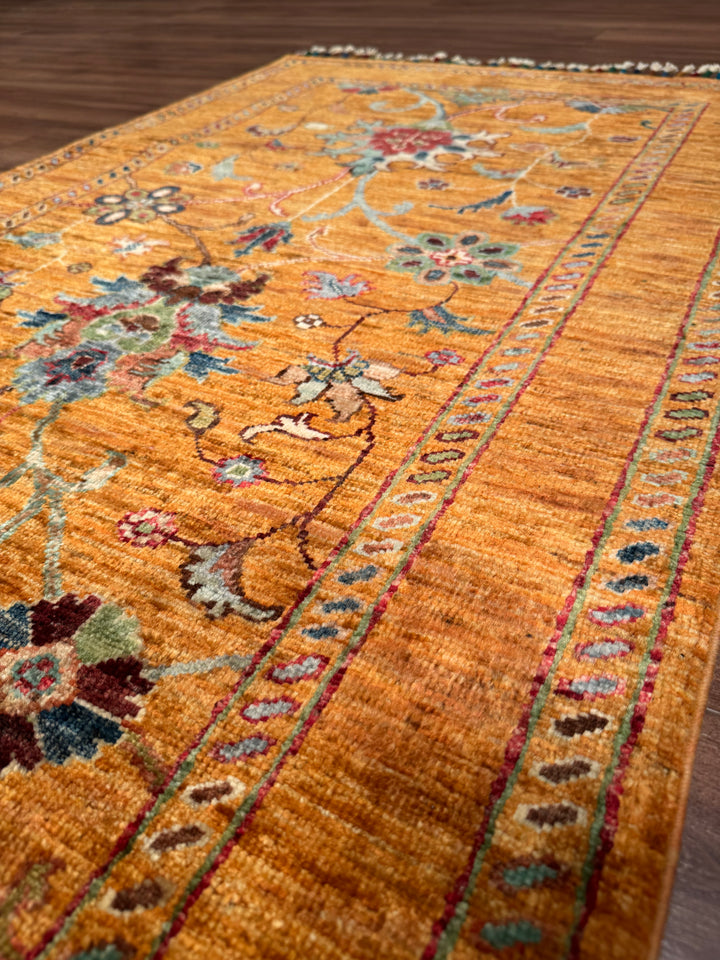 Sultani One Thousand and One Nights Runner Rug, Original Handwoven Orange Root Dye Wool Carpet, 0.83x255 cm (2.12 square meters) - 3x8 ft 