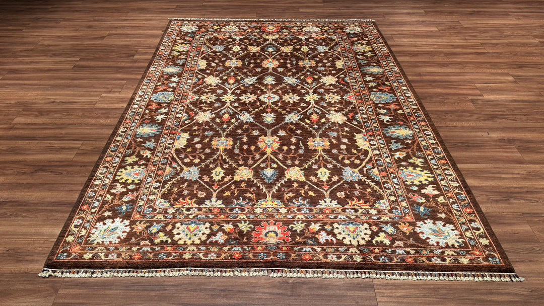 Sultani Binbirgece Original Hand Woven Brown Root Dye Wool Carpet 214x298 6.38 Square Meters - 7x9 ft 