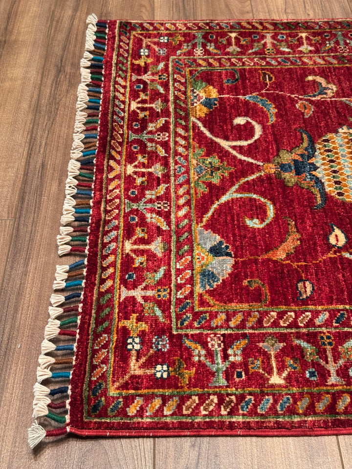 Sultani Binbirgece Yolluk Orijinal El Dokuması Kırmızı Kök Boya Yün Halı 0.84x309 2.60 Metrekare - 3x10 ft