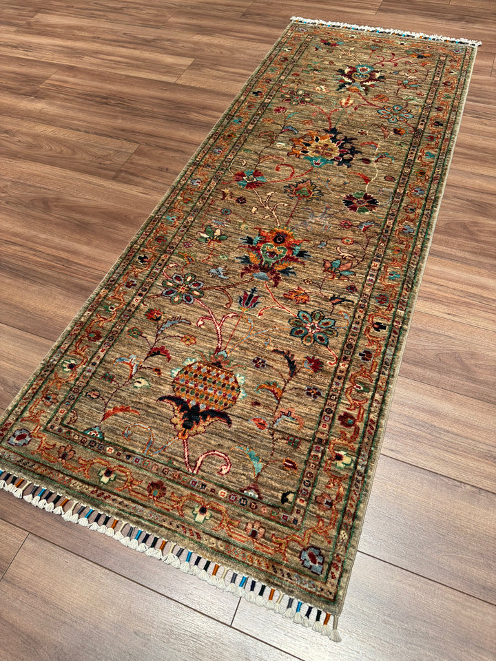 Sultani Binbirgece Yolluk Orijinal El Dokuması Bej Kök Boya Yün Halı 0.77x205 1.58 Metrekare - 3x6 ft