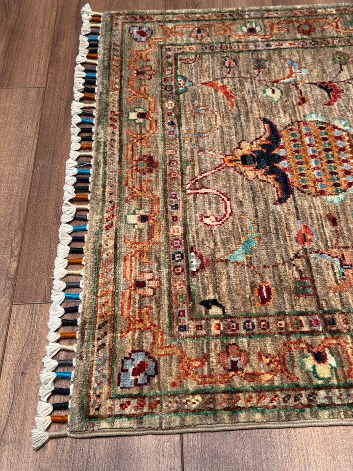 Sultani Binbirgece Yolluk Orijinal El Dokuması Bej Kök Boya Yün Halı 0.77x205 1.58 Metrekare - 3x6 ft