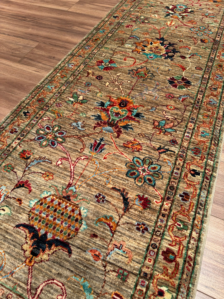 Sultani Binbirgece Yolluk Orijinal El Dokuması Bej Kök Boya Yün Halı 0.77x205 1.58 Metrekare - 3x6 ft