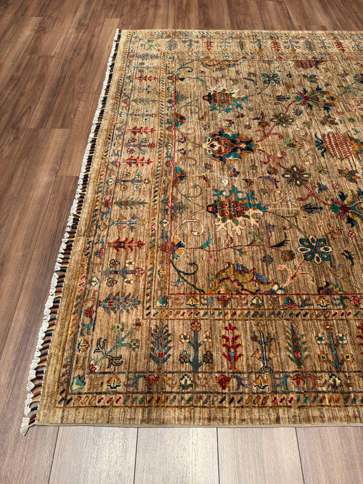Sultani Binbirgece Orijinal El Dokuması Bej Kök Boya Yün Halı 208x296 6.16 Metrekare - 7x10 ft