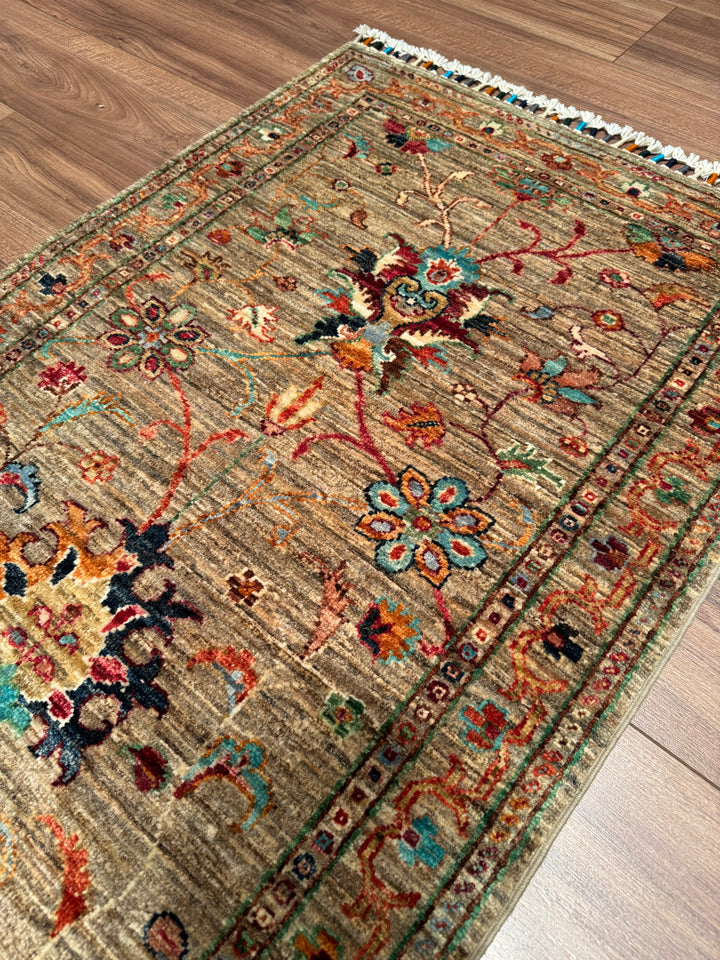 Sultani Binbirgece Yolluk Orijinal El Dokuması Bej Kök Boya Yün Halı 0.77x205 1.58 Metrekare - 3x6 ft