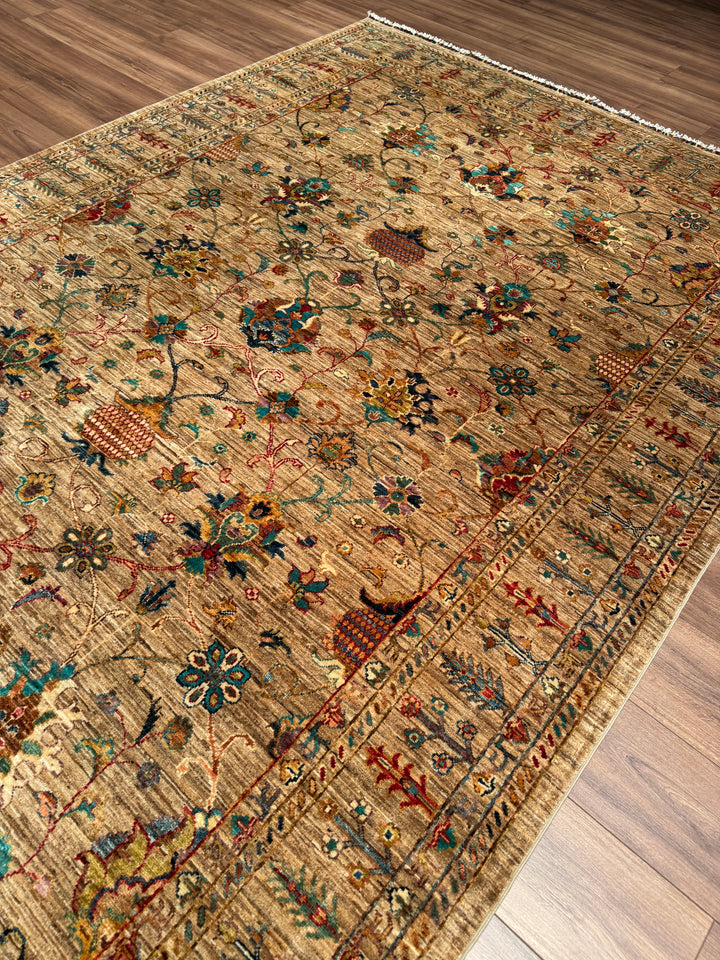 Sultani Binbirgece Orijinal El Dokuması Bej Kök Boya Yün Halı 208x296 6.16 Metrekare - 7x10 ft