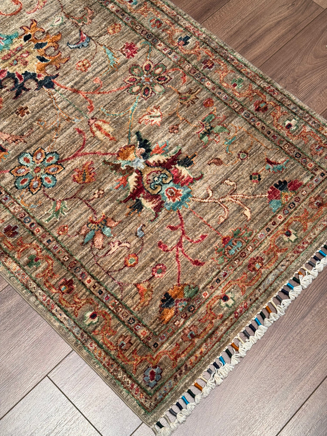 Sultani Binbirgece Yolluk Orijinal El Dokuması Bej Kök Boya Yün Halı 0.77x205 1.58 Metrekare - 3x6 ft