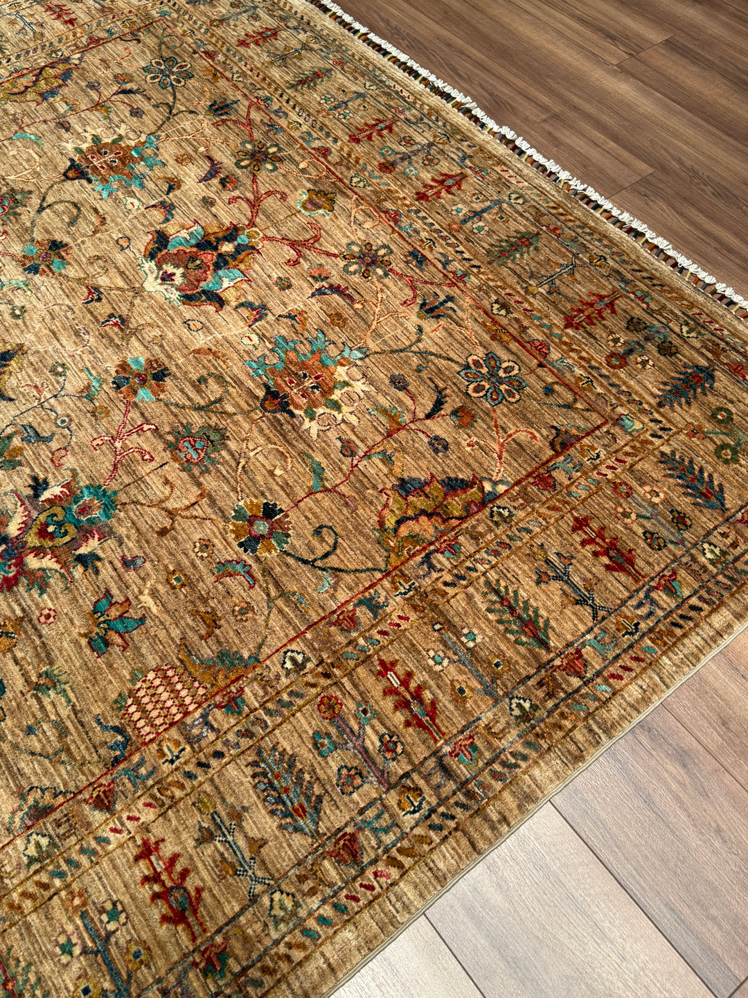 Sultani Binbirgece Orijinal El Dokuması Bej Kök Boya Yün Halı 208x296 6.16 Metrekare - 7x10 ft