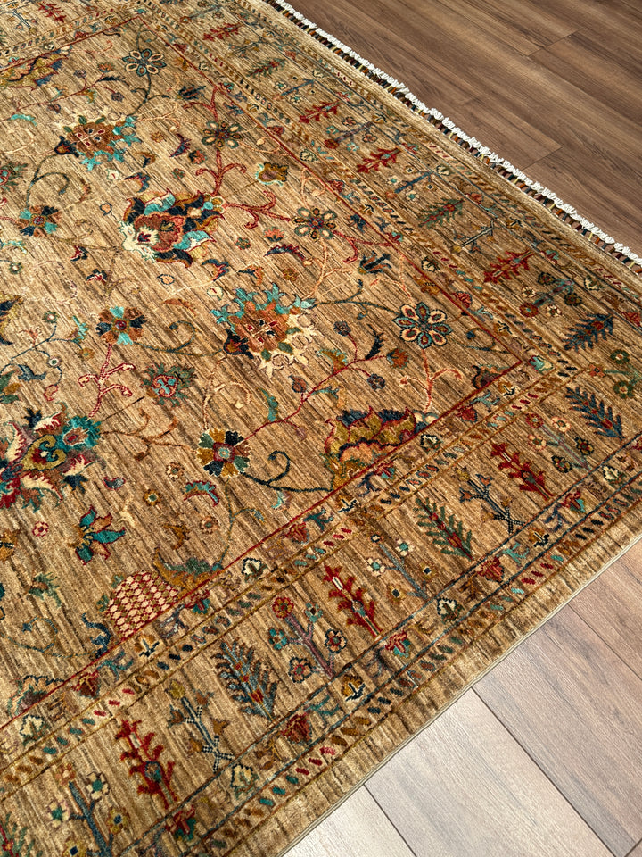 Sultani Binbirgece Orijinal El Dokuması Bej Kök Boya Yün Halı 208x296 6.16 Metrekare - 7x10 ft
