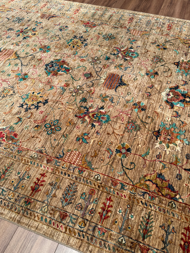 Sultani Binbirgece Orijinal El Dokuması Bej Kök Boya Yün Halı 208x296 6.16 Metrekare - 7x10 ft
