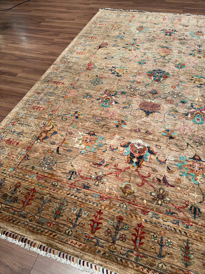 Sultani Binbirgece Orijinal El Dokuması Bej Kök Boya Yün Halı 208x296 6.16 Metrekare - 7x10 ft