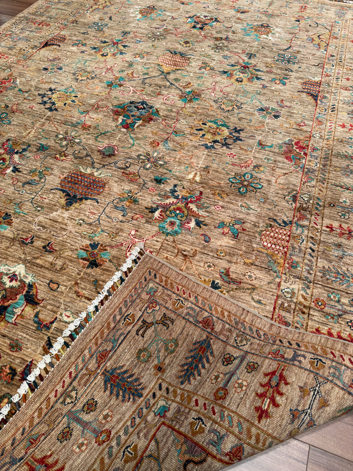 Sultani Binbirgece Orijinal El Dokuması Bej Kök Boya Yün Halı 208x296 6.16 Metrekare - 7x10 ft