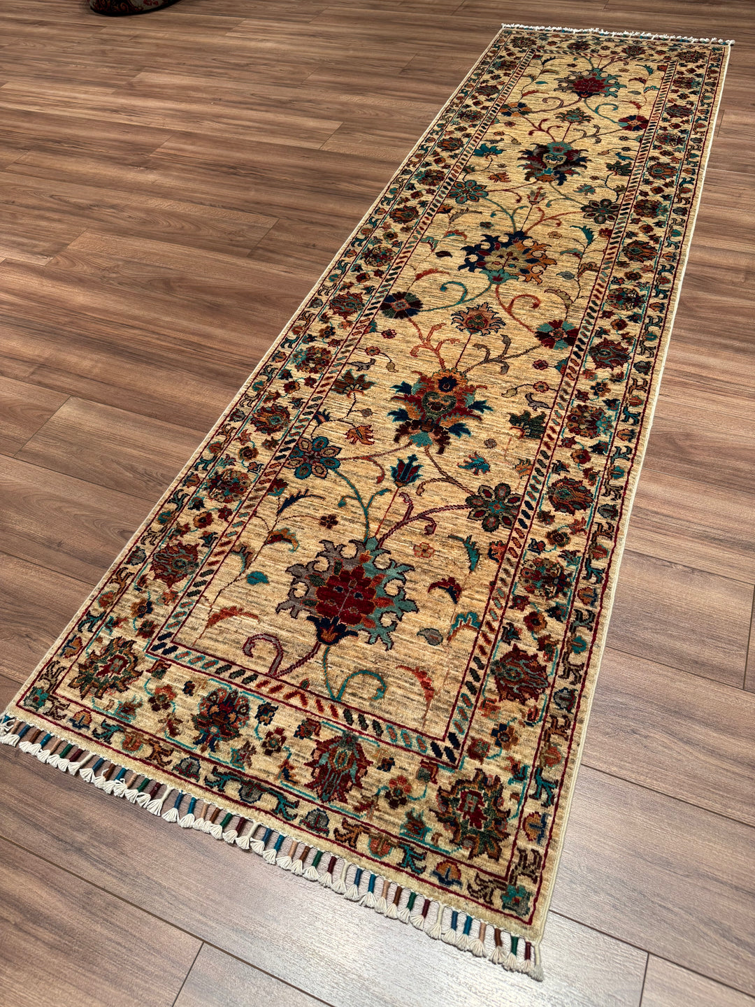 Sultani Binbirgece Yolluk Orijinal El Dokuması Bej Kök Boya Yün Halı 0.81x284 2.30 Metrekare - 3x8 ft