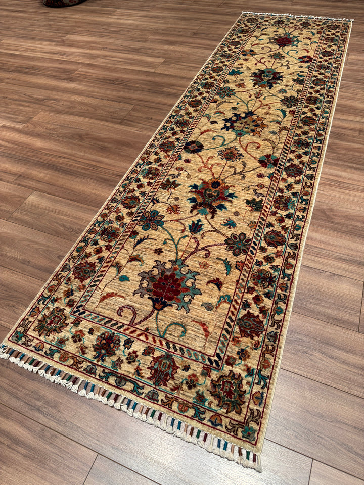Sultani Binbirgece Yolluk Orijinal El Dokuması Bej Kök Boya Yün Halı 0.81x284 2.30 Metrekare - 3x8 ft