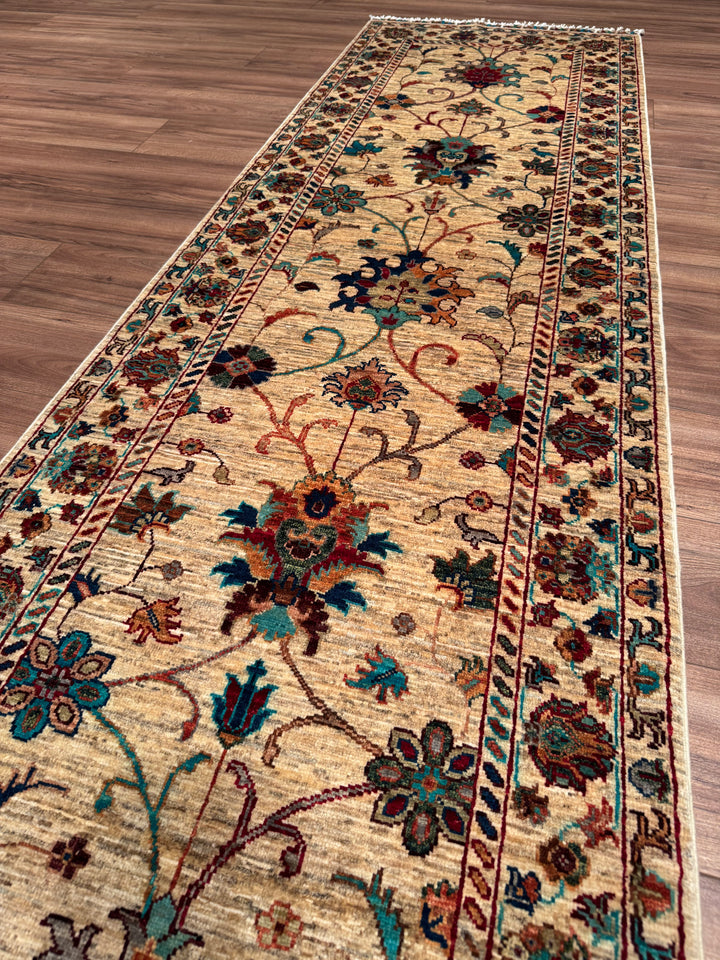 Sultani Binbirgece Yolluk Orijinal El Dokuması Bej Kök Boya Yün Halı 0.81x284 2.30 Metrekare - 3x8 ft