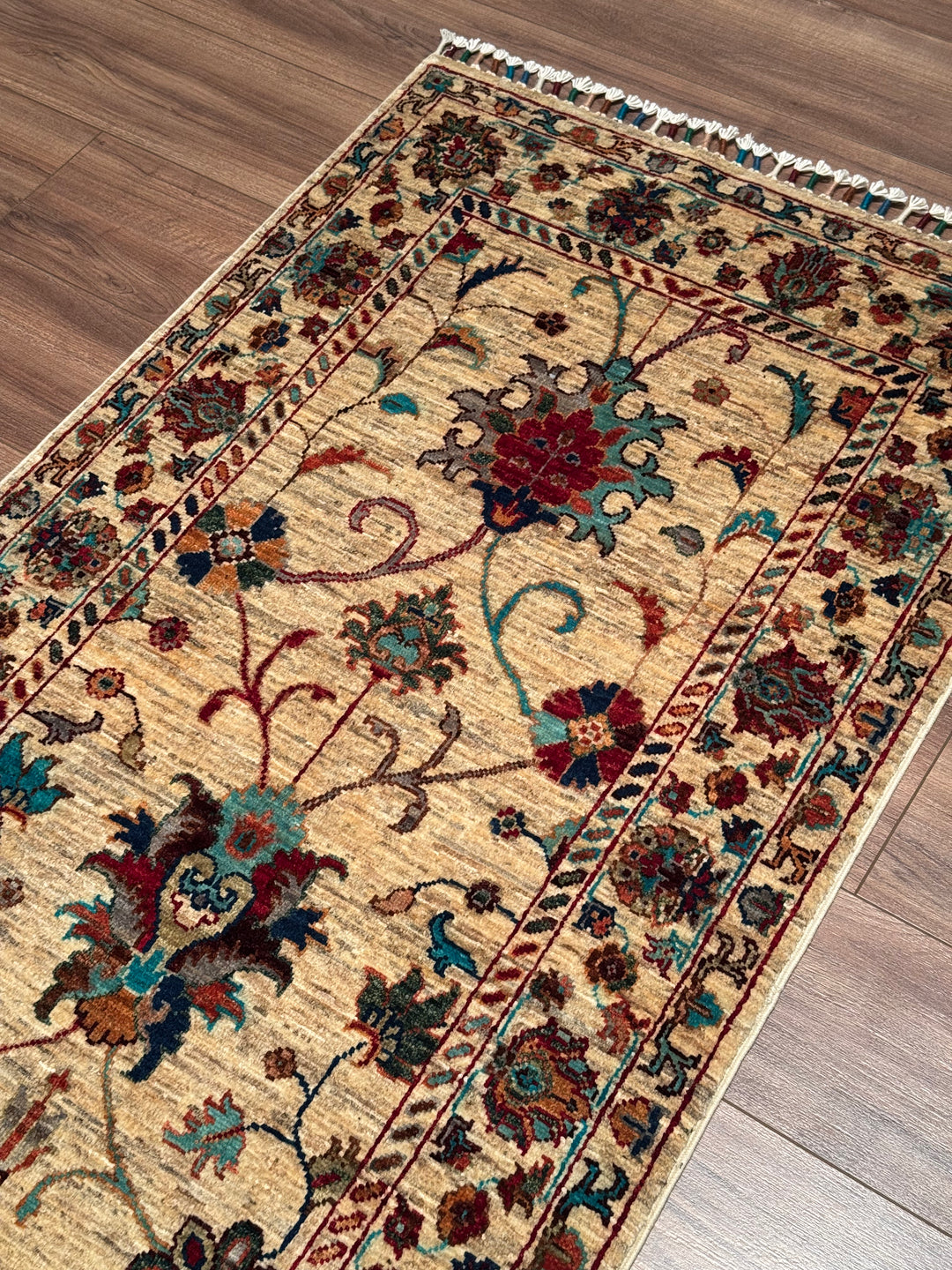 Sultani Binbirgece Yolluk Orijinal El Dokuması Bej Kök Boya Yün Halı 0.81x284 2.30 Metrekare - 3x8 ft