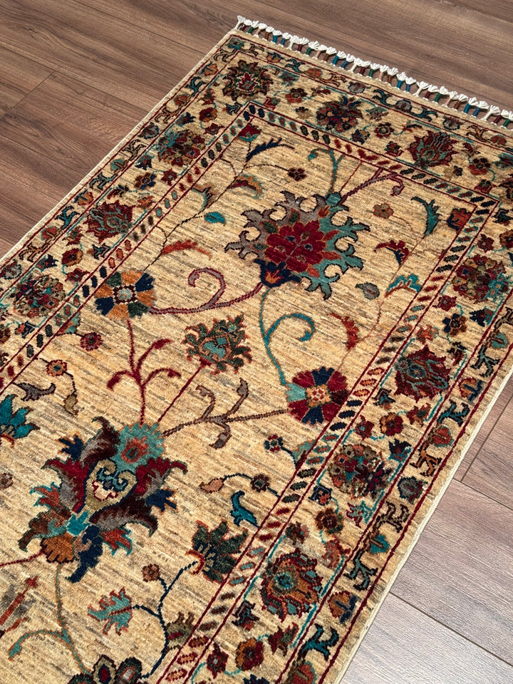 Sultani Binbirgece Yolluk Orijinal El Dokuması Bej Kök Boya Yün Halı 0.81x284 2.30 Metrekare - 3x8 ft