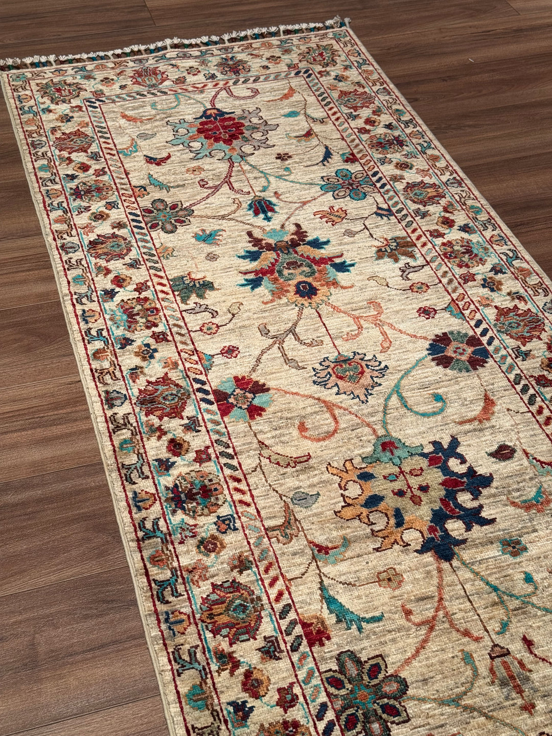 Sultani Binbirgece Yolluk Orijinal El Dokuması Bej Kök Boya Yün Halı 0.81x284 2.30 Metrekare - 3x8 ft