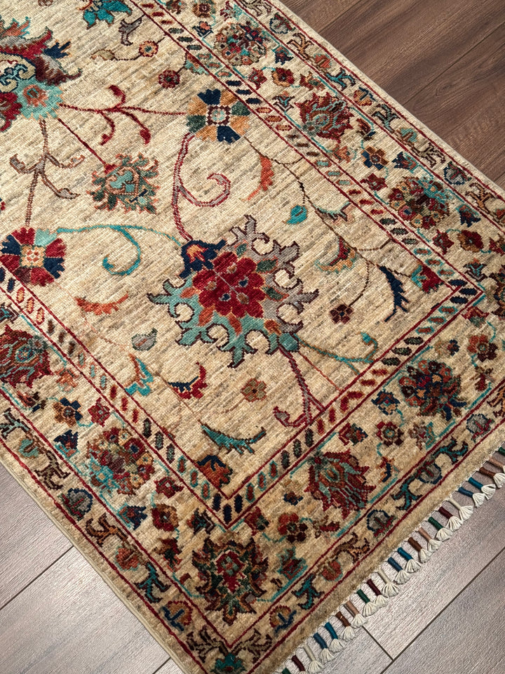 Sultani Binbirgece Yolluk Orijinal El Dokuması Bej Kök Boya Yün Halı 0.81x284 2.30 Metrekare - 3x8 ft