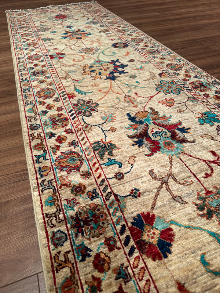 Sultani Binbirgece Yolluk Orijinal El Dokuması Bej Kök Boya Yün Halı 0.81x284 2.30 Metrekare - 3x8 ft